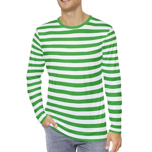Green Striped T-Shirt Men&#39;s Long Sleeve AOP Green & White Shirt