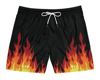 Fire Badehose Flame Badeshorts Herren Badehose in Schwarz und Rot