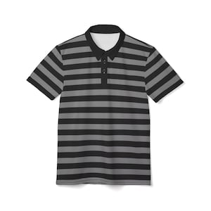 Gray & Black Striped Polo Shirt: Gothic Emo Style