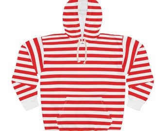 Red & White Striped Pullover Hoodie Red Striped Hoodie Unisex Christmas Hoodie Red And White Valentine's Day Hoodie Gift Idea