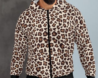 Vintage Cheetah Sweater Jacket Full Zipper Embroidery Small Logo
