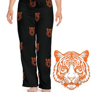 Bengal Tiger PJ Pants Women&#39;s Tiger Face PJ&#39;s Cincinnati Football Pajama Bottoms Tiger Sweatpants Orange Tiger Face PJ Pants Gift For Her