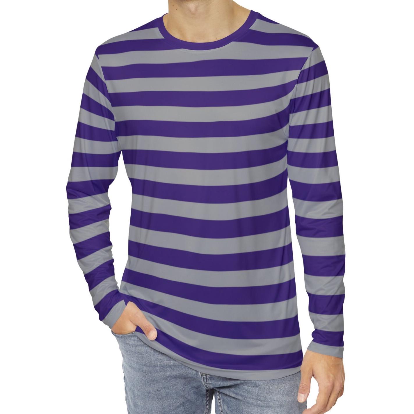 Men's Purple & Gray Striped Long Sleeve T-Shirt