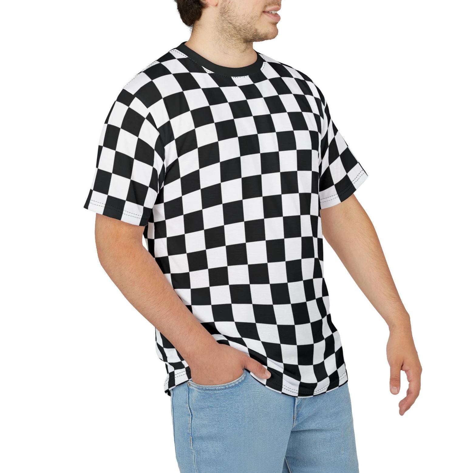 チェッカーボードTシャツ：黒と白のチェック柄総柄プリント - Etsy 日本