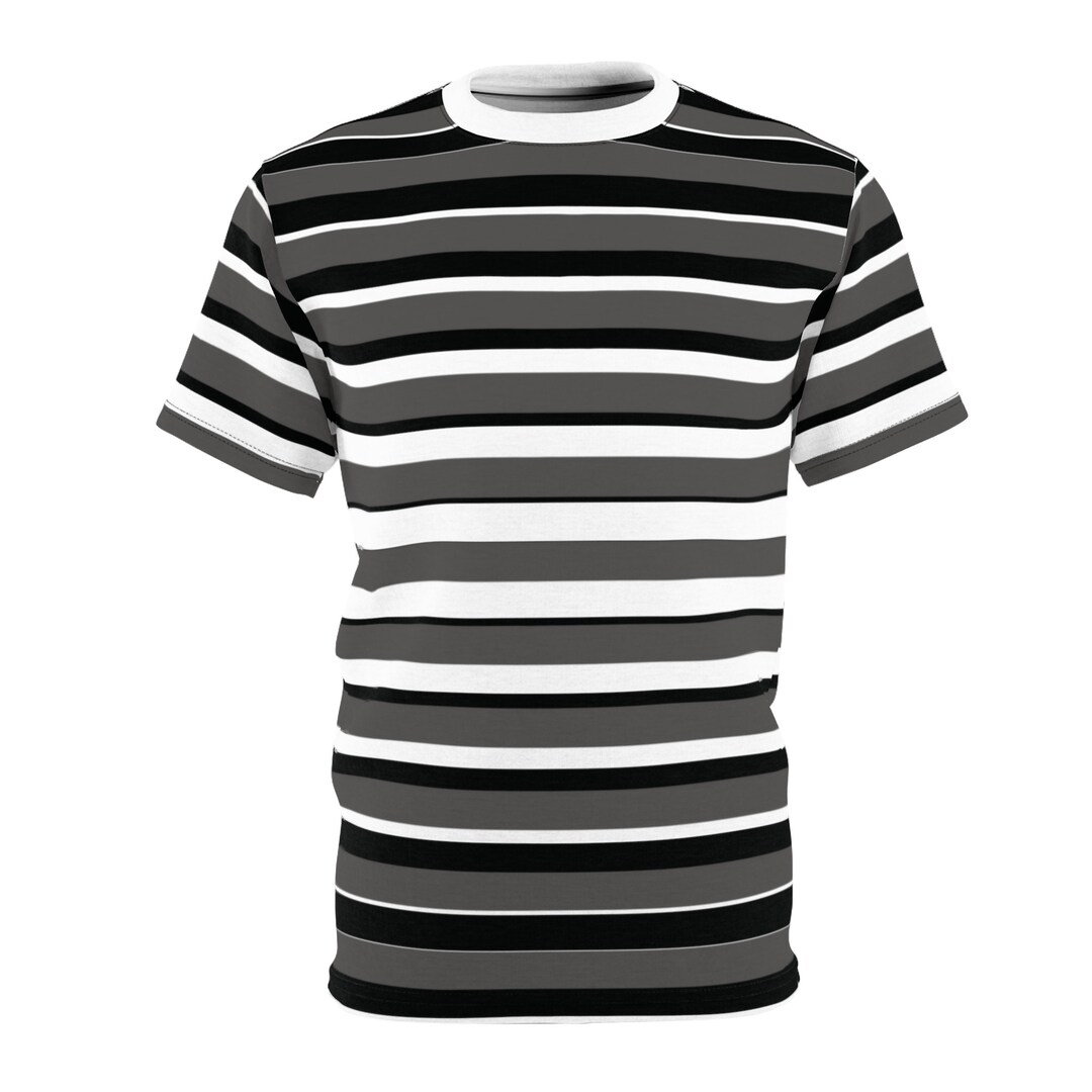 White & Gray Striped T-shirt Unisex Short Sleeve Striped Shirt Gray and ...