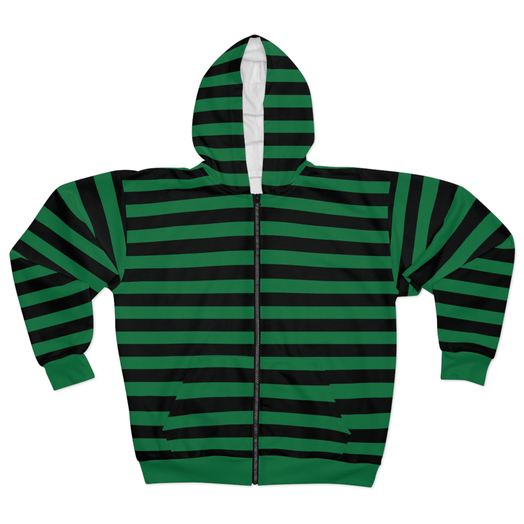 Green & Black Striped Zip Hoodie Team Colors Jacket Striped