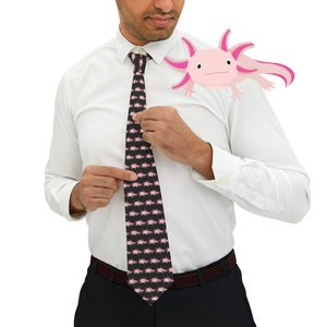 Corbata de ajolote Corbata de ajolote rosa Corbata de ajolote linda Regalo de ajolote para él Regalo de ajolote para papá Ropa de ajolote para hombre