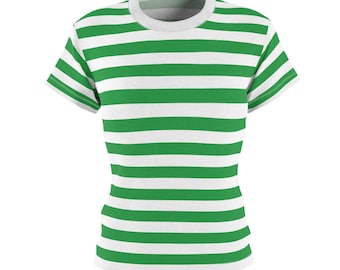 Green & White Striped Women's T-Shirt: Retro Team Colors