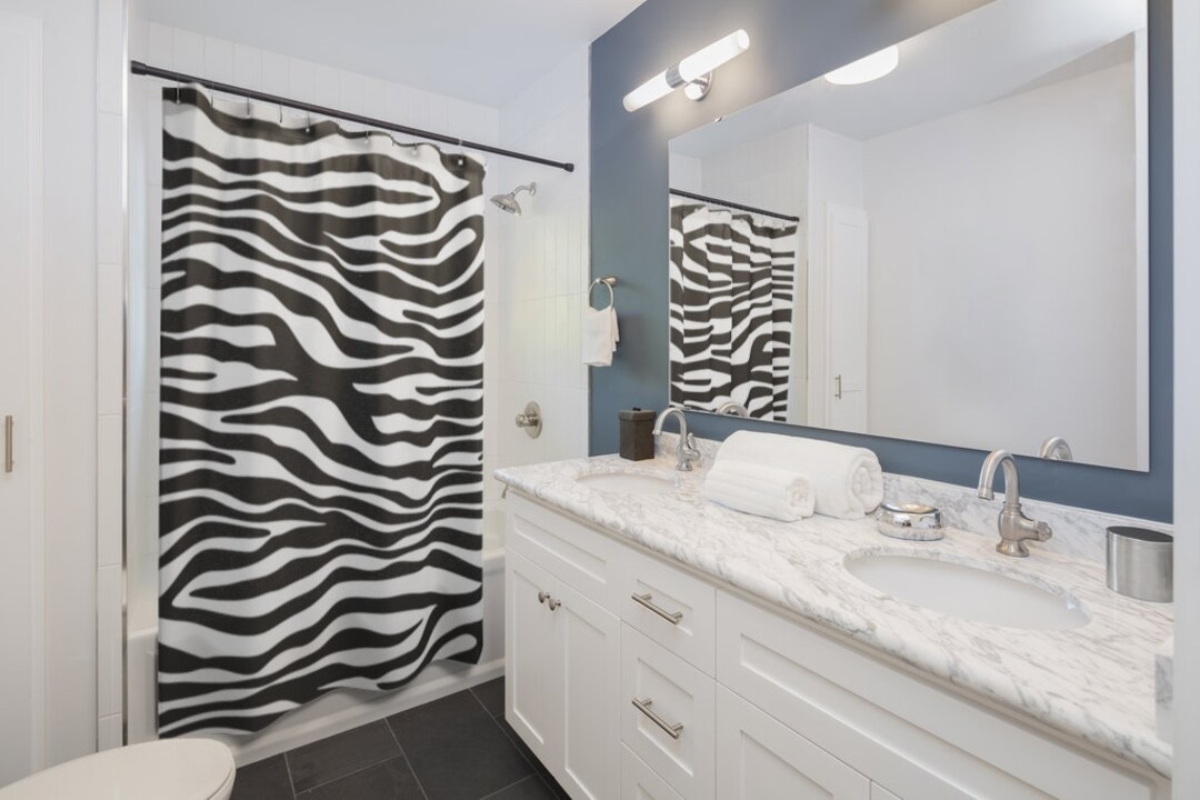 Zebra Shower Curtain Zebra Animal Print Showee Curtain Black & Etsy