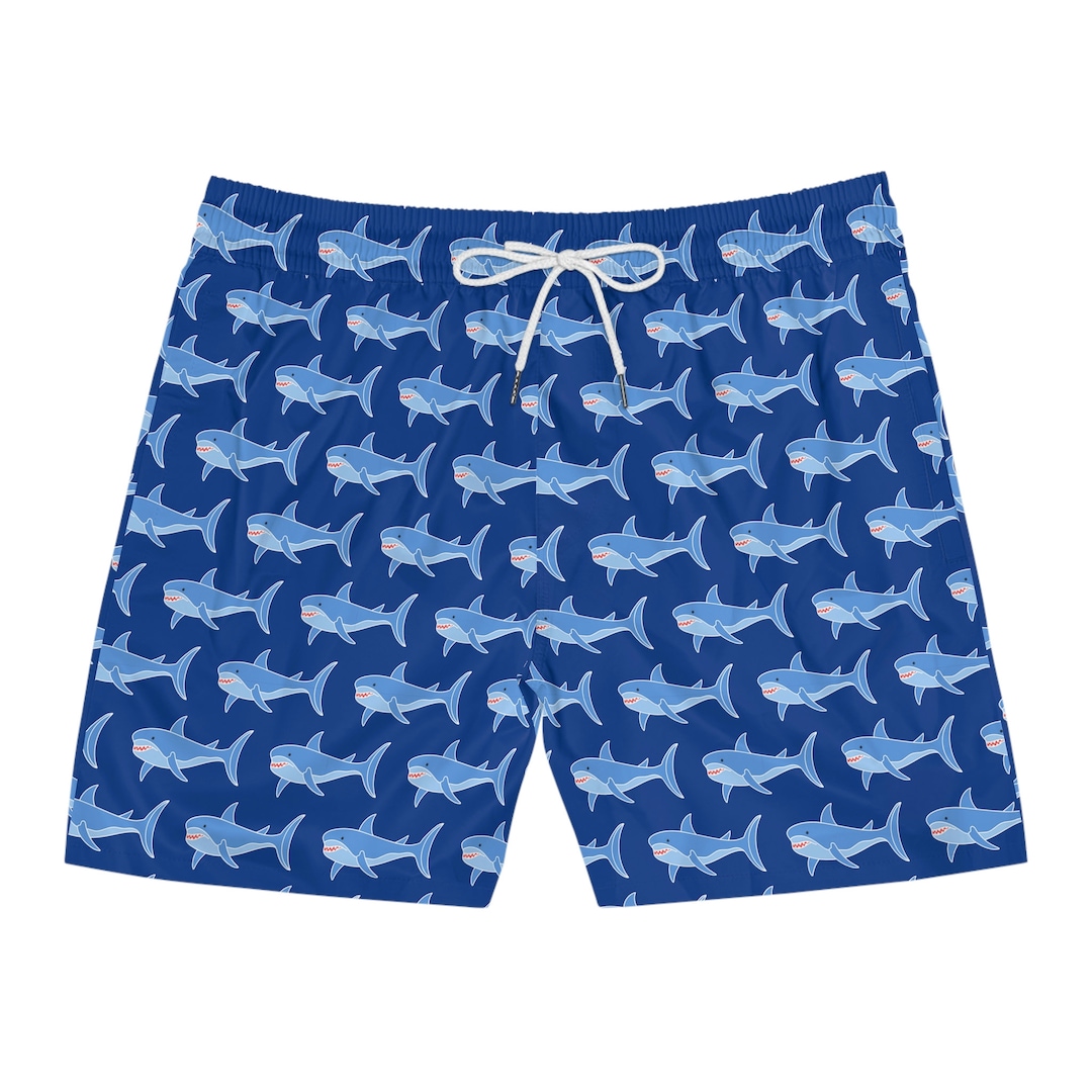 Shark Swim Trunks Blue Shark Swim Shorts Men's Blue Shark Midlength