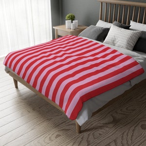 Pink & Red Striped Blanket Valentine&#39;s Day Throw Blanket Pink And Red Home Décor Cute Striped Minky Blanket Pink Striped Baby Blanket