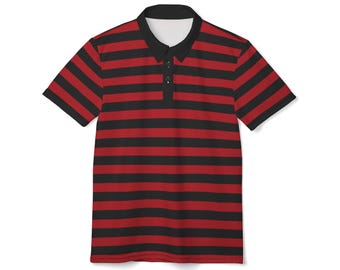 Red & Black Striped Polo Shirt: Unisex Gothic Rocker Style