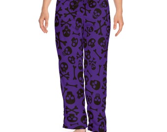 Skull & Bones PJ Pants Gothic Pajama Pants Purple And Black PJ Bottoms Skull And Bones Pajamas Purple Skull Loungewear