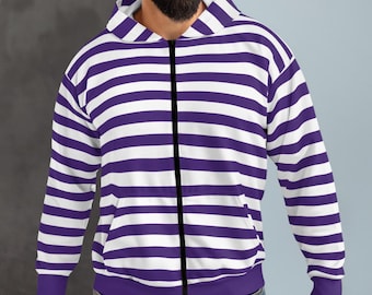 Sweat à capuche zippé rayé violet, veste rétro aux couleurs de l'équipe