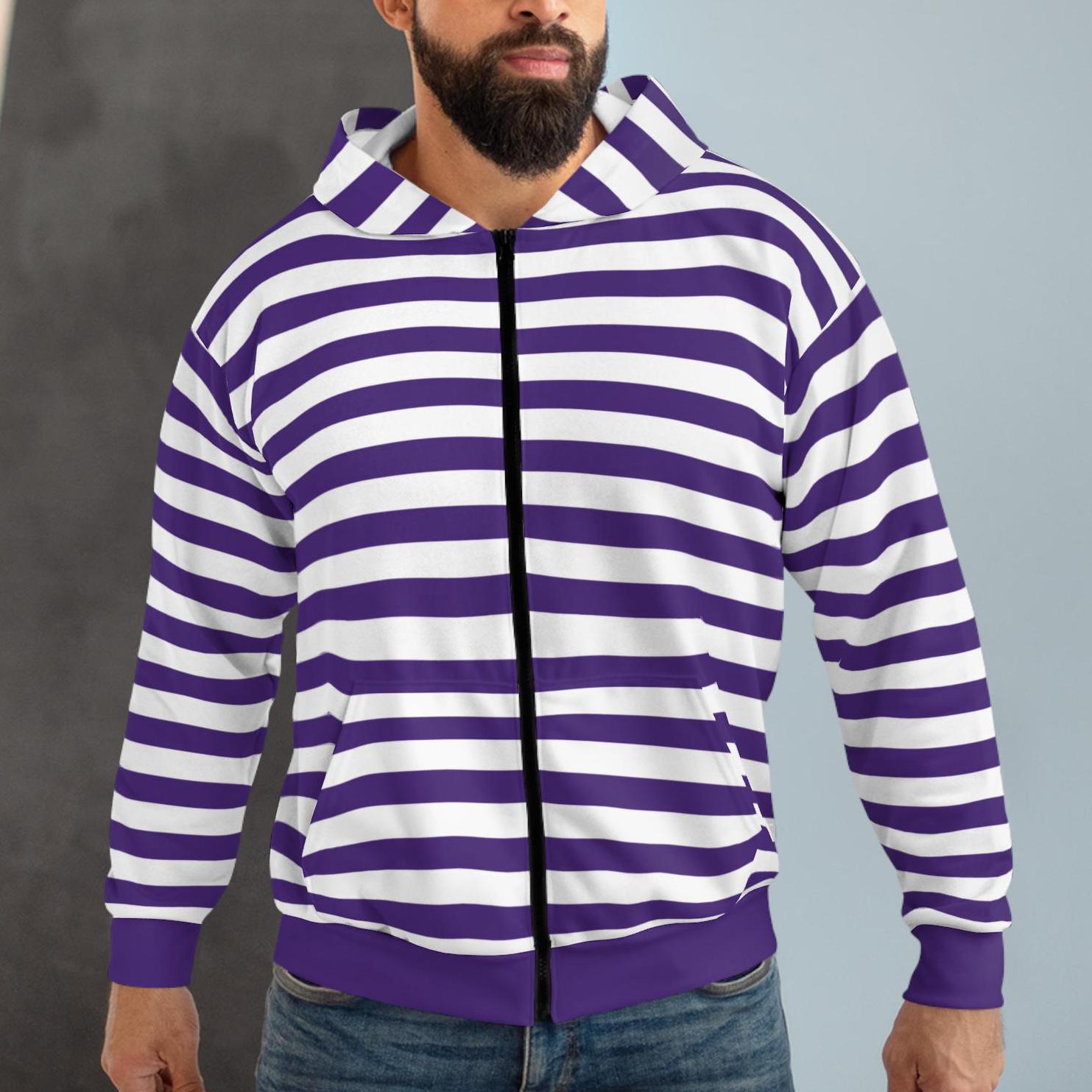 Purple Striped Zip Hoodie, Retro Team Colors Jacket - Etsy Canada