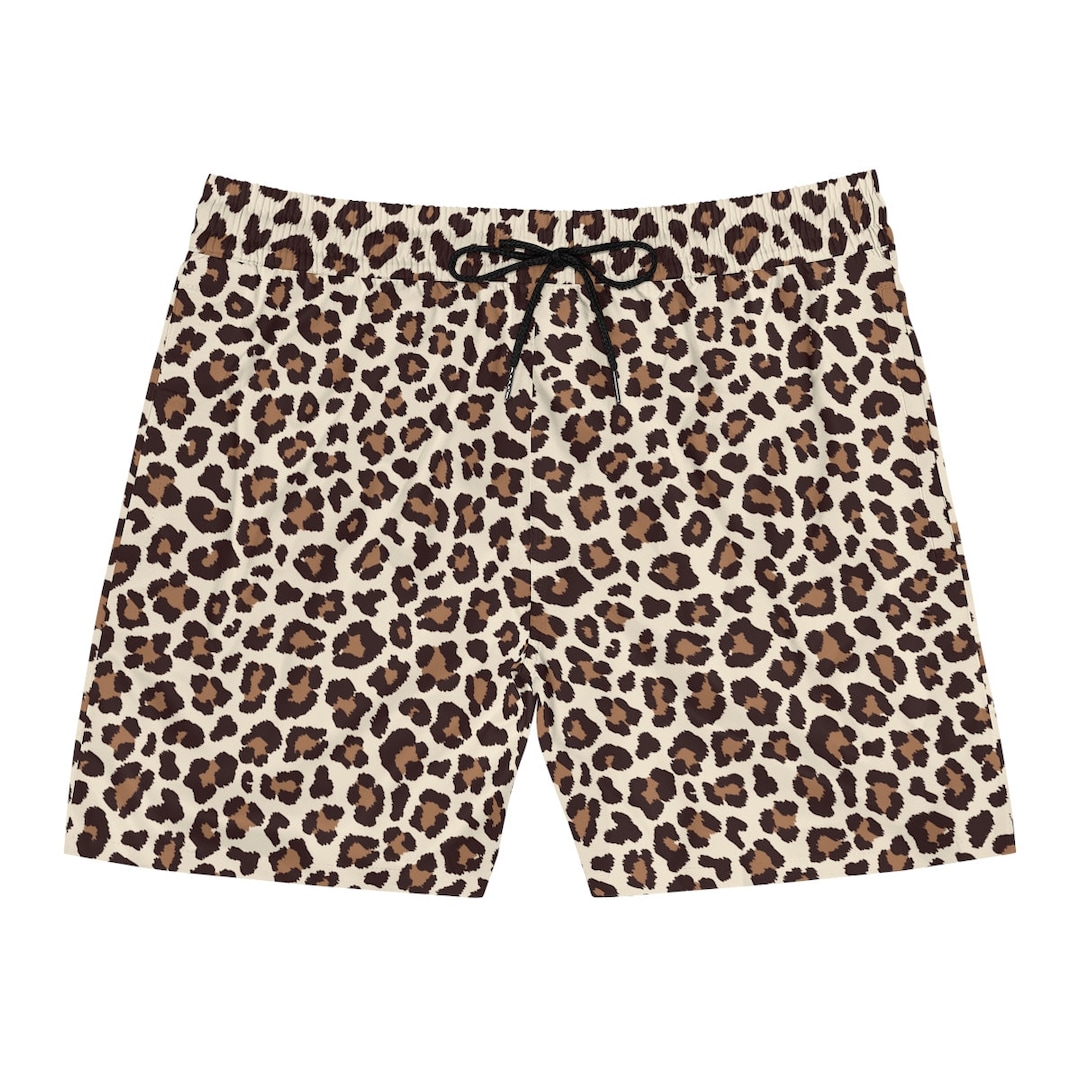 Leopard Swim Trunks Men's Animal Print Swim Trunks Brown Beige Swim