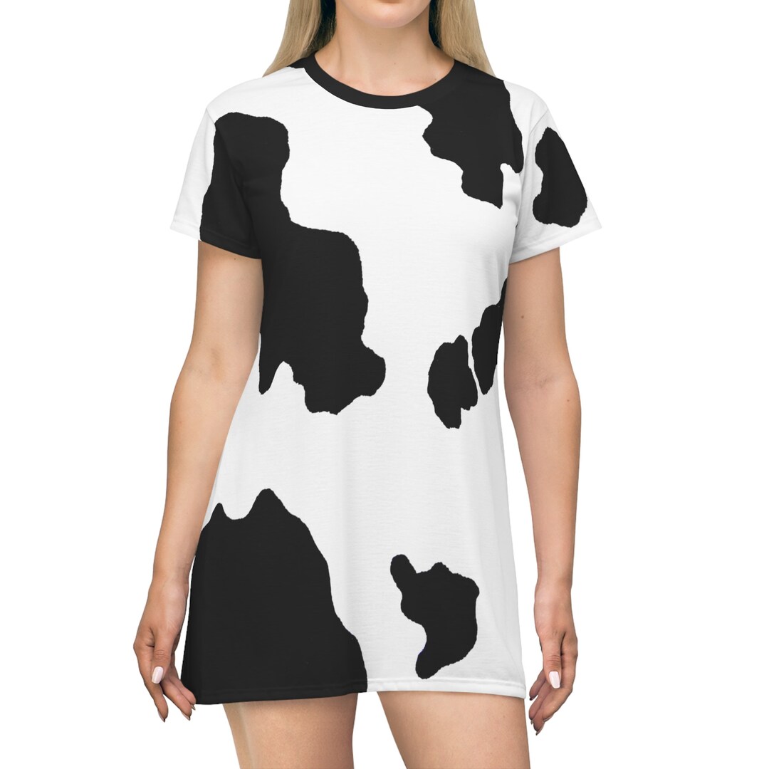 Black And Blue Cow Print Hoodie Dress