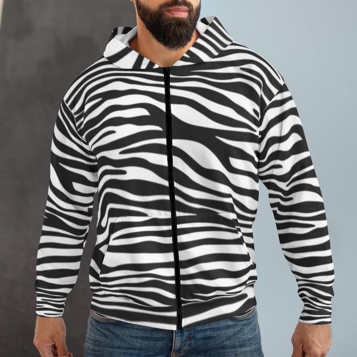Zebra Zip Hoodie Zebra Stripes Animal Print Jacket Black