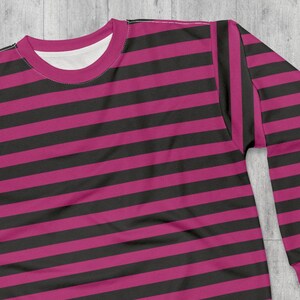 Pink Striped Sweatshirt Hot Pink Crewneck Sweatshirt Gothic Sweatshirt Emo Sweatshirt Striped Pink & Black Sweater Retro 80&#39;s Sweatshirt