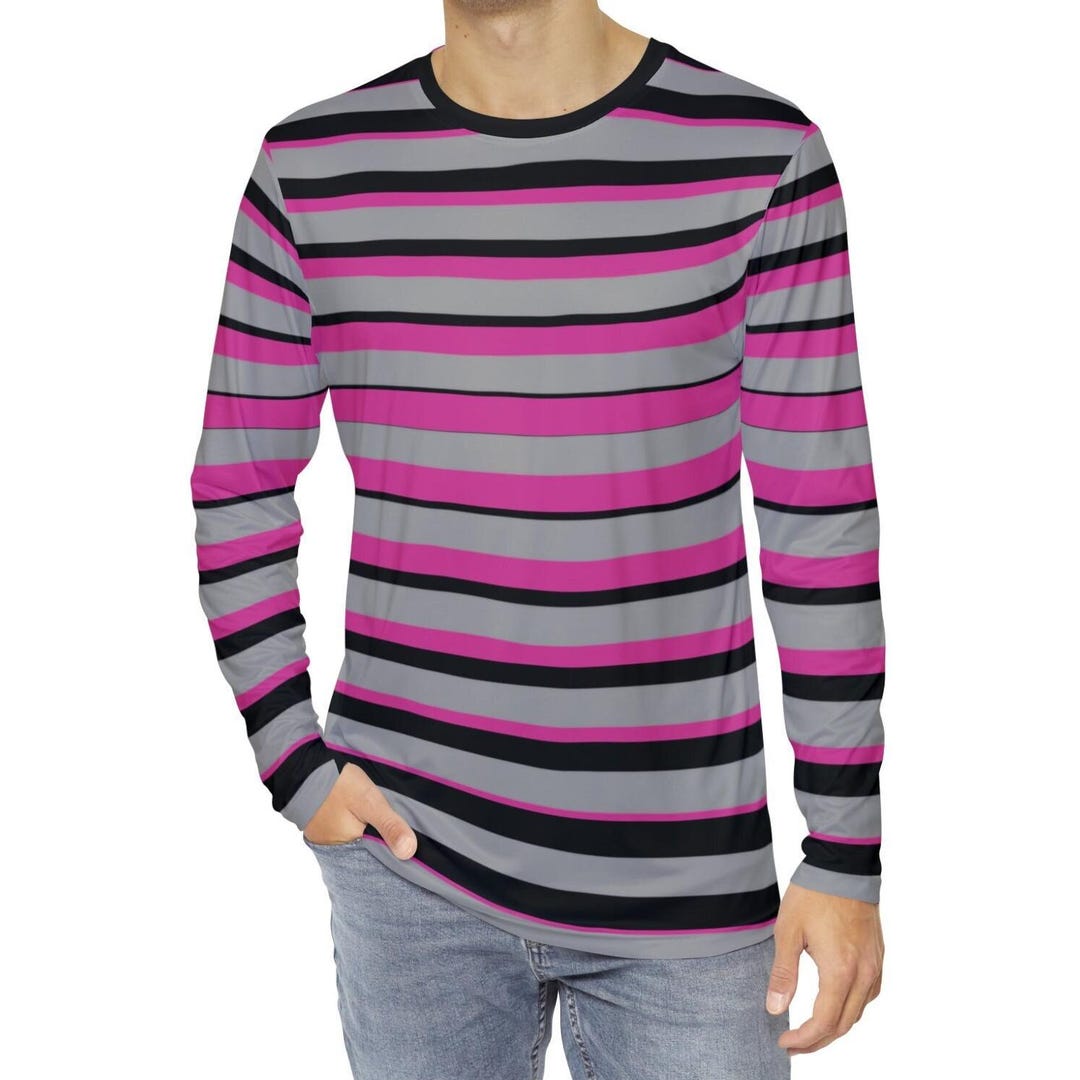 Tシャツ・カットソー RONRON MULTI STRIPE LONG SLEEVE BLACK PINK Black and Pink Striped Women Long Sleeve Tshirt, Designer