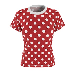 Women&#39;s Red Polka Dot Shirt AOP Red T-Shirt Women&#39;s Short Sleeve T-Shirt Women&#39;s Cut T-Shirt Retro Polka Dot T-Shirt