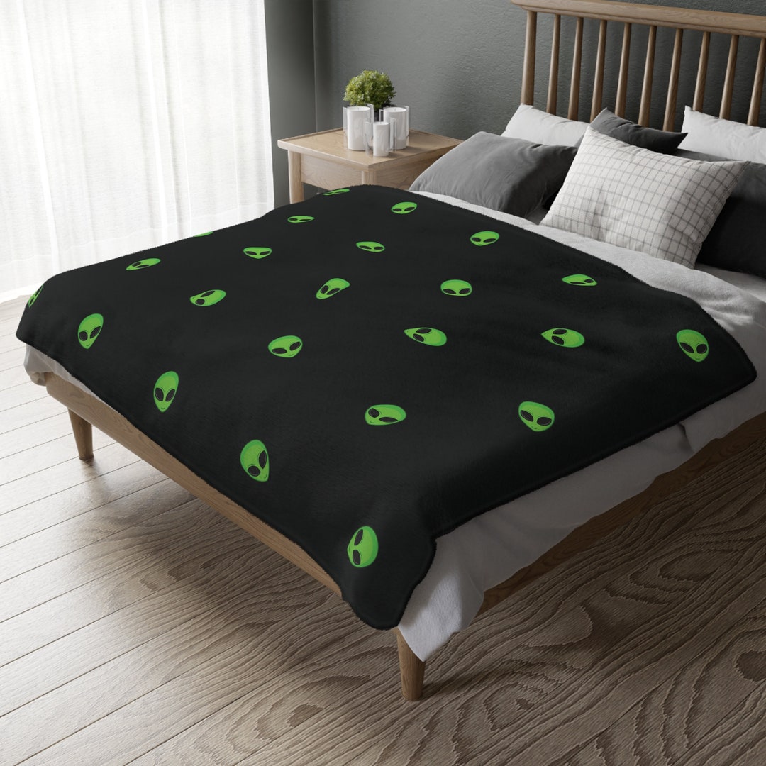 Alien Blanket Alien Pattern Throw Blanket Green & Black Blanket Alien