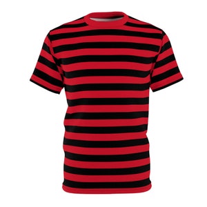 Red & Black Striped T-Shirt Punk Rocker T-Shirt Gothic Emo T-Shirt Men&#39;s Red And Black Stripes Women&#39;s Short Sleeve Red Striped T-Shirt
