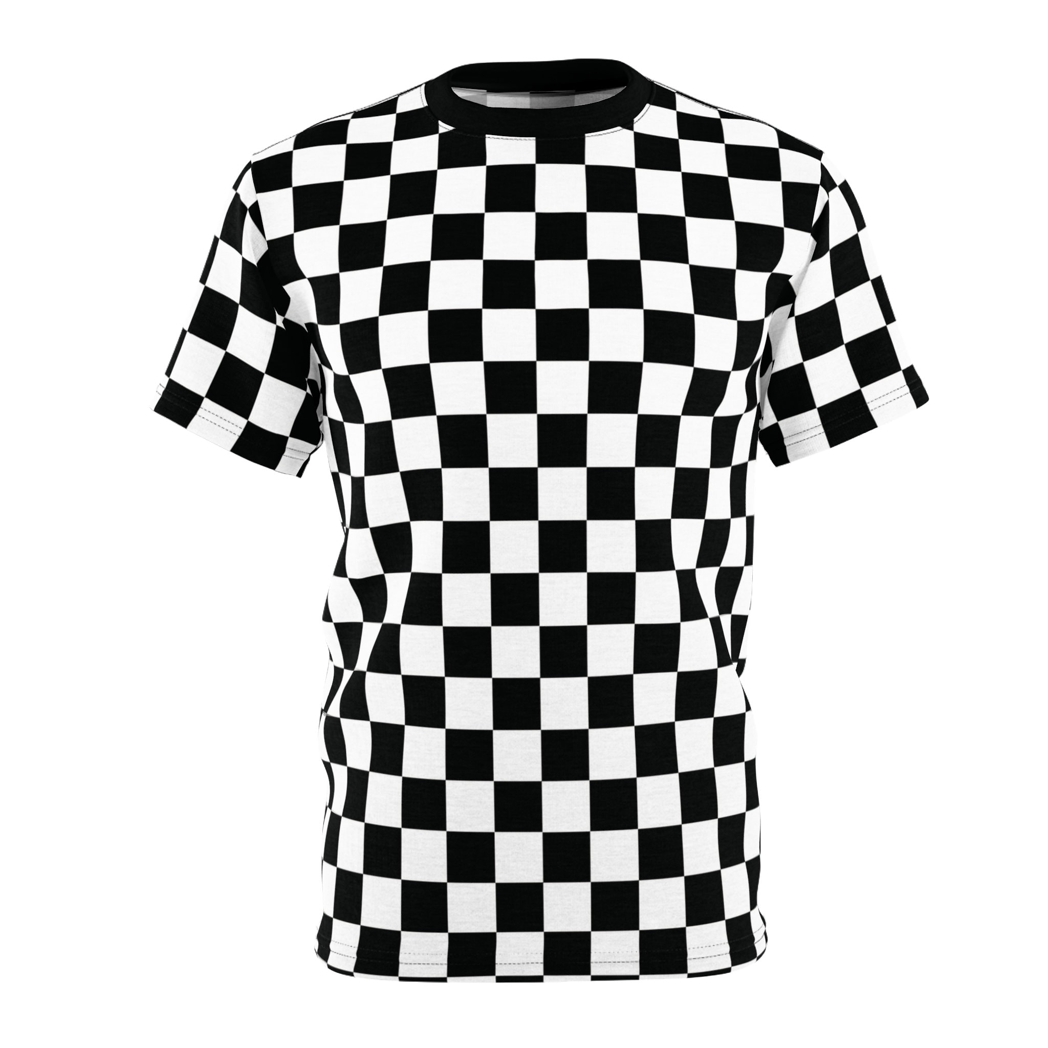 チェッカーボードTシャツ：黒と白のチェック柄総柄プリント - Etsy 日本