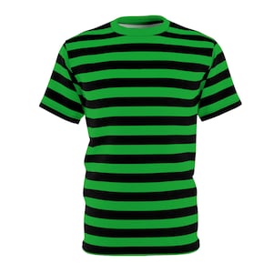 Green & Black Striped T-Shirt Punk Rocker T-Shirt Green Striped T-Shirt Gothic Emo T-Shirt Men's Green Stripes Women's Short Sleeve T-Shirt