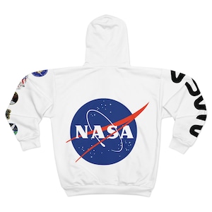 Retro NASA Logo Zip Hoodie: Mission Patch Astronaut Jacket