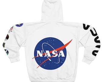 Sudadera con capucha y cremallera con logo retro de la NASA: Chaqueta de astronauta con parche de misión