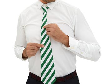 Green Striped Necktie: School Team Colors Tie Holiday Style