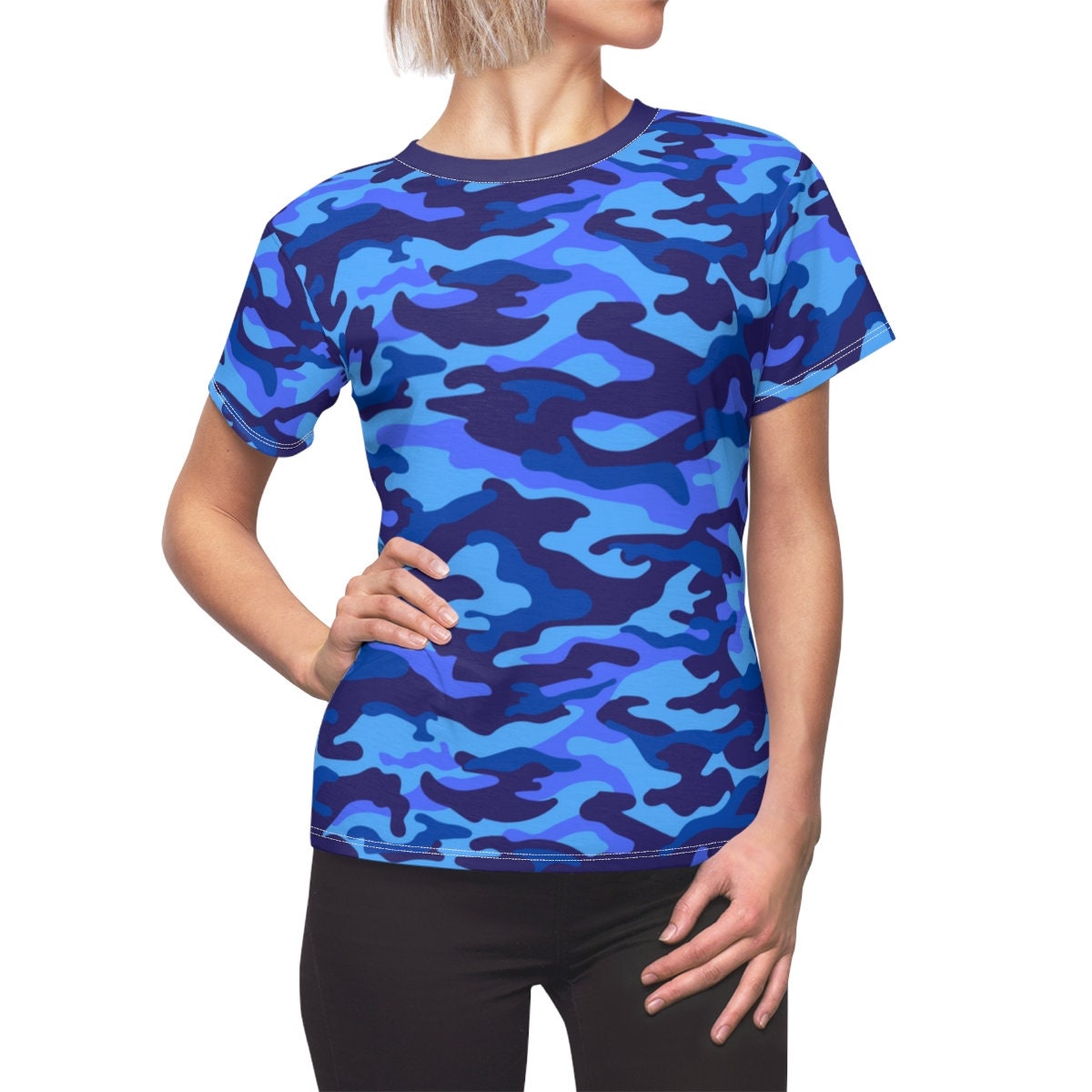 Women's Blue Camo Camouflage Print Pattern Abstract 