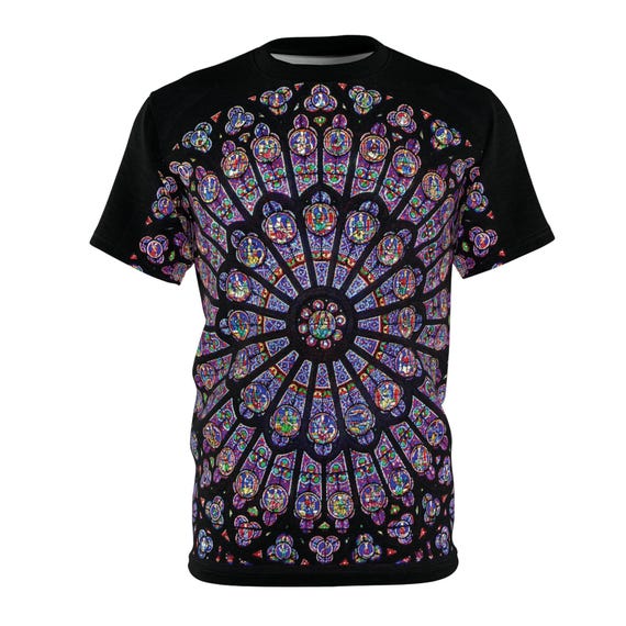 Stained Glass Rose Window T-shirt: Gothic Cathedral All Over Print