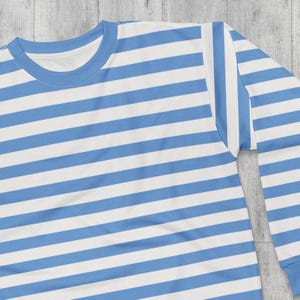 Blue & White Striped Sweatshirt Varsity Striped Sweatshirt Striped Light Blue And White Sweater Long Sleeve Trendy 80&#39;s Sweatshirt