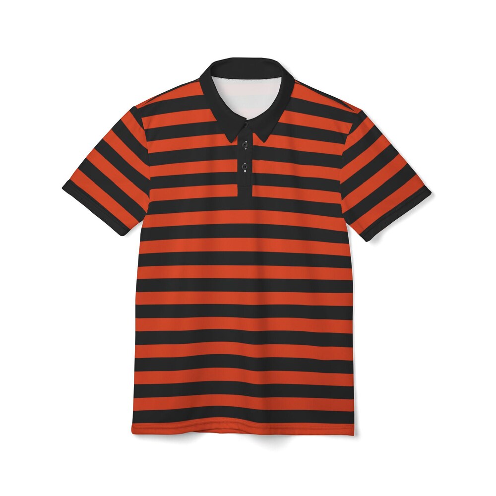 Orange & Black Striped Polo Shirt Halloween Polo Shirt Gothic Striped Polo Unisex Short Sleeve Orange Striped Polo Shirt