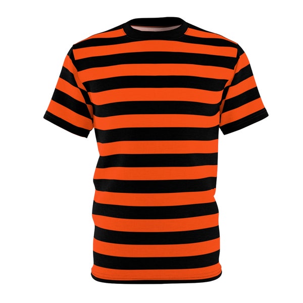 Orange & Black Striped T-Shirt Punk Rocker T-Shirt Gothic Emo T-Shirt Men's Orange And Black Stripes Women's Short Sleeve T-Shirt Gift Idea