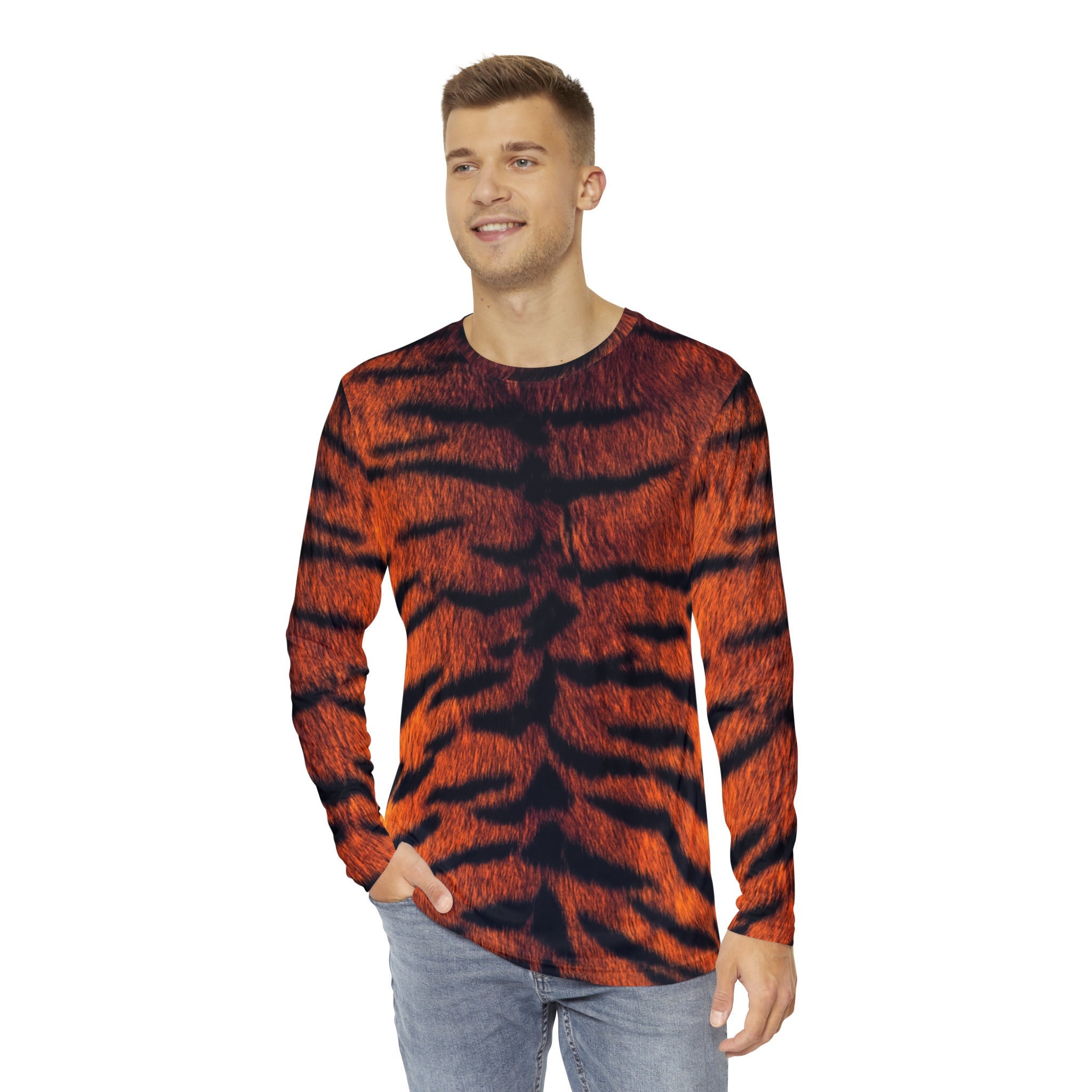 Tiger Fur Print Long Sleeve T-shirt: Men's Animal Loungewear - Etsy