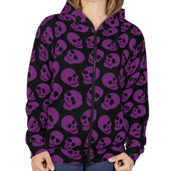 Gothic Skull Zip Hoodie: AOP Purple & Black Patterned Jacket - Etsy