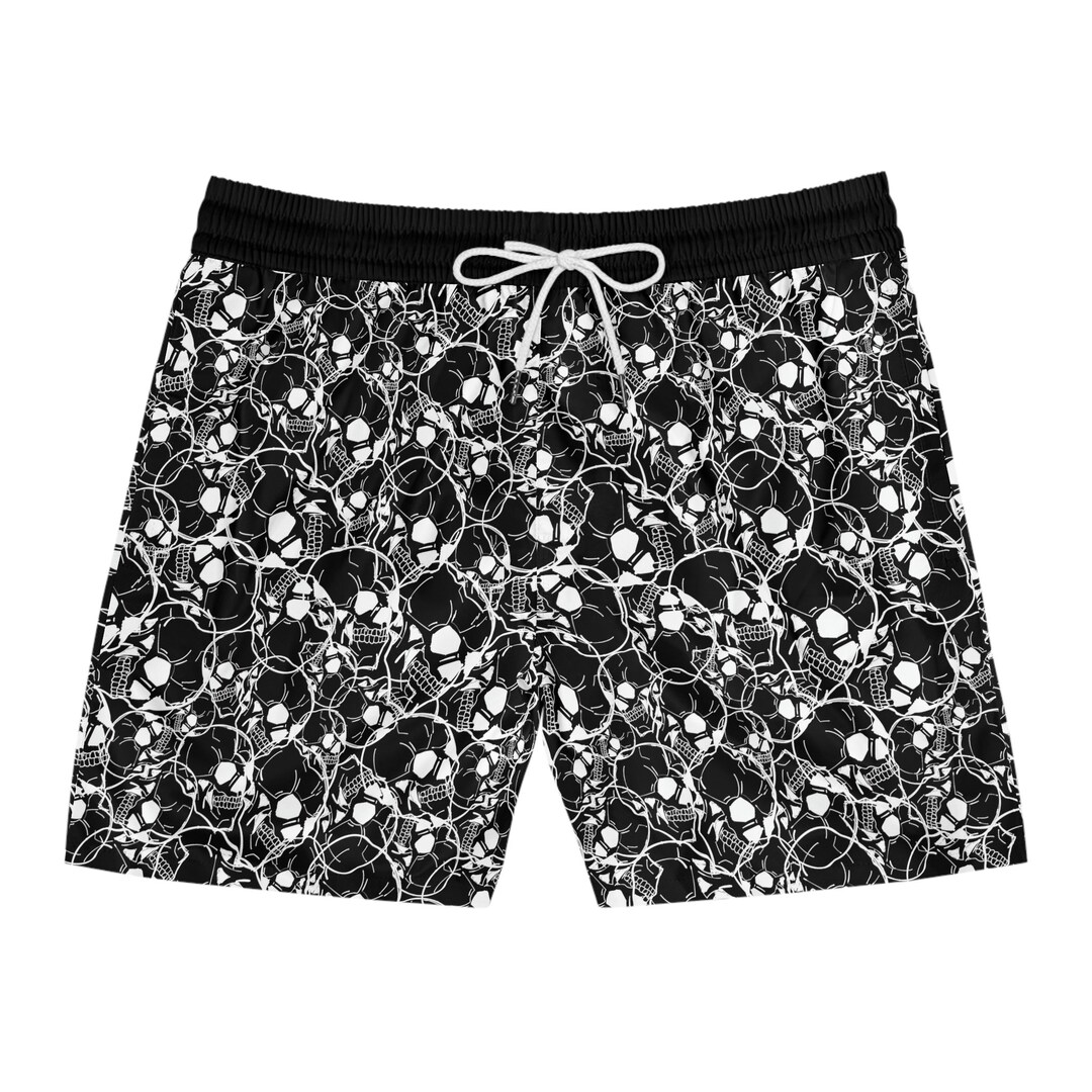 Skull Swim Trunks Black & White Swim Shorts Gothic Swim Trunks Men's