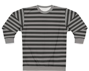 Bluza w paski w stylu gotyckim: szaro-czarny sweter emo