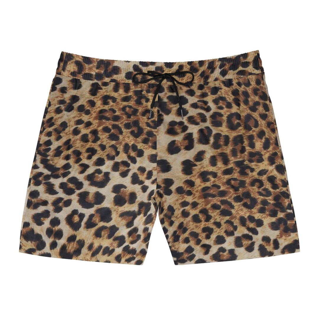 Men's Leopard Swim Trunks Fur Print Swim Shorts Animal Print Swim ...