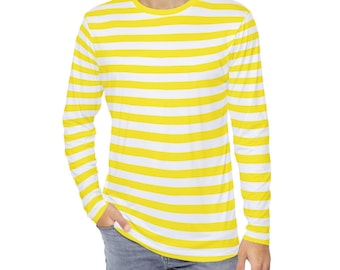 Yellow Striped T-Shirt Men's Long Sleeve AOP Yellow & White Shirt