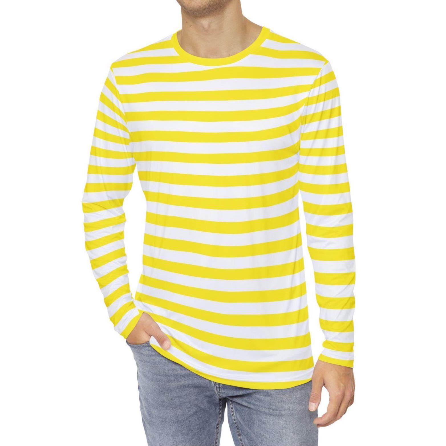 Yellow Striped T-shirt Men's Long Sleeve AOP Yellow \u0026 White Shirt - Etsy, image size:1564x1564