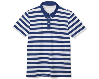 Blue Striped Polo Shirt: Short Sleeve AOP Print