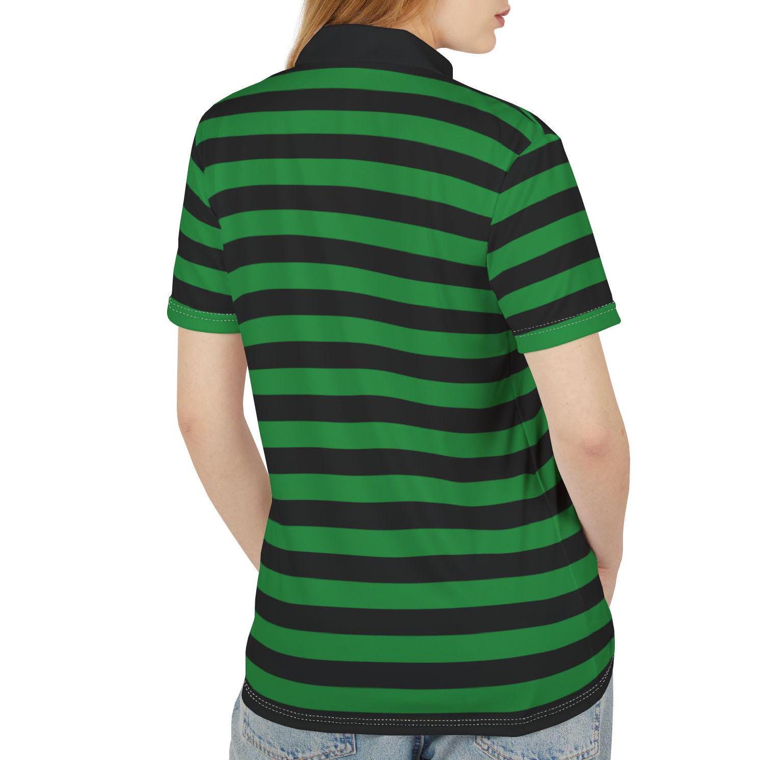 グリーン＆ブラックストライプポロシャツ：ユニセックスチームカラー
