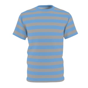 Light Blue and White Striped Tshirt, Wide Horizontal Stripe