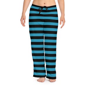 Pantalones de pijama de rayas turquesas: pijama gótico de poliéster suave