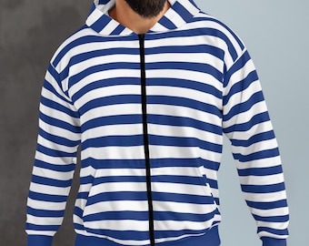 Sweat à capuche zippé rayé bleu, veste Team rétro couleurs de l'école