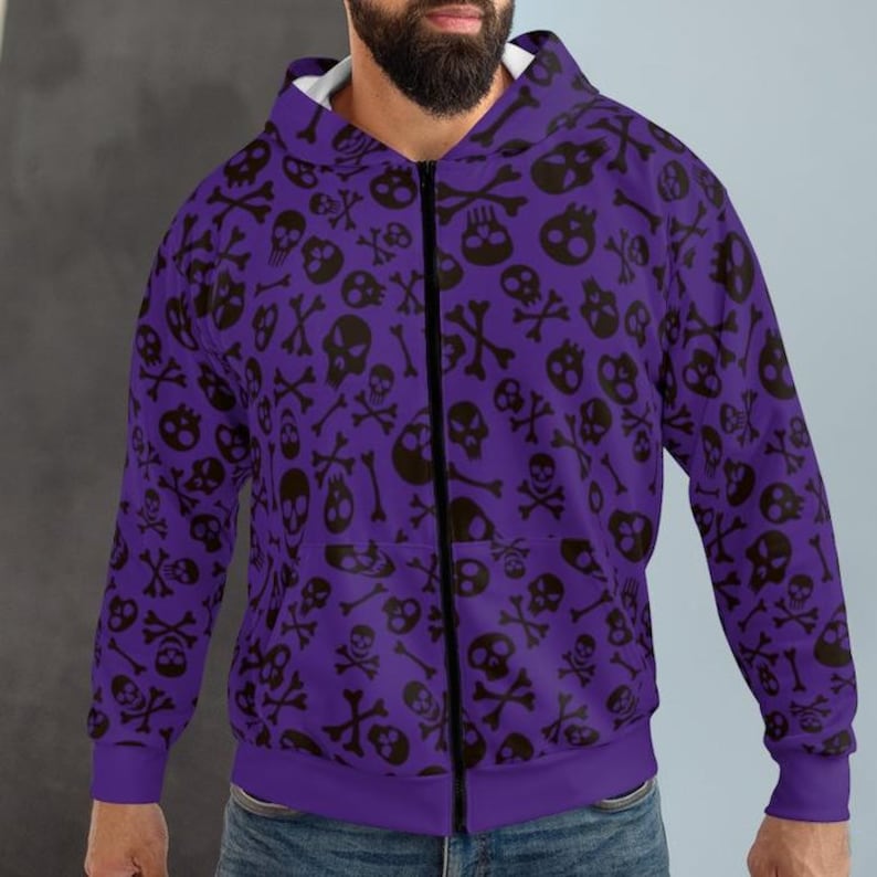 Skull & Bones Purple Zip Hoodie: Gothic Halloween Jacket image 1